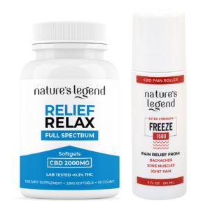 Our Relief Bundle #2 contains CBD Softgels and a CBD Pain Roller