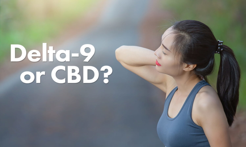 Delta-9 or CBD? Woman with neck pain